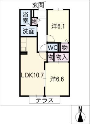 タウニーSK B棟(2LDK/1階)の間取り写真