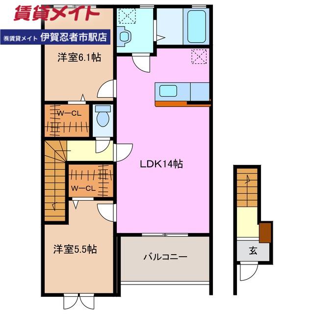 ポルトゥボヌール(2LDK/2階)の間取り写真