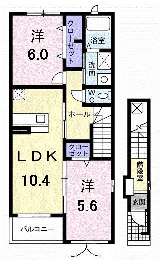リアンフルール 205(2LDK/2階)の間取り写真