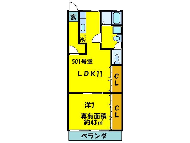 ドムール松原(1LDK/5階)の間取り写真