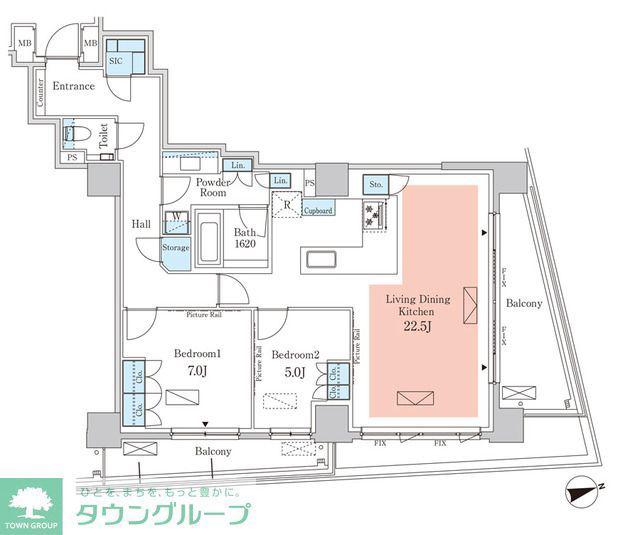 パークアクシス元麻布(2LDK/1階)の間取り写真