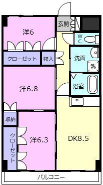 フレアグレイス(3DK/6階)の間取り写真