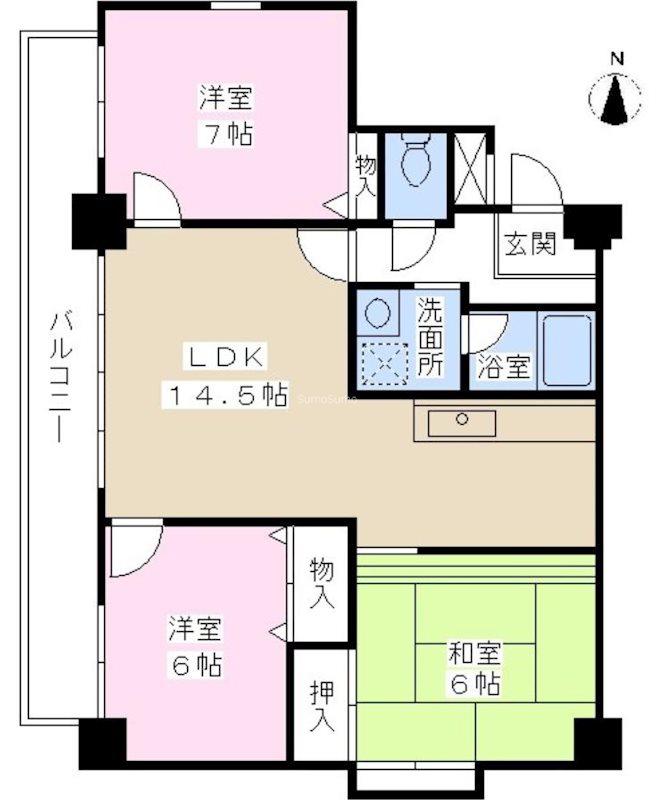 メゾン日月(3LDK/5階)の間取り写真