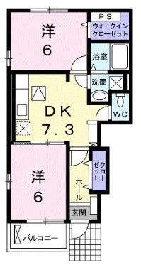 ラフレシール(2DK/1階)の間取り写真