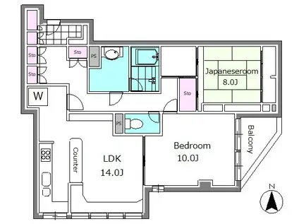 橋川ビル(2LDK/2階)の間取り写真