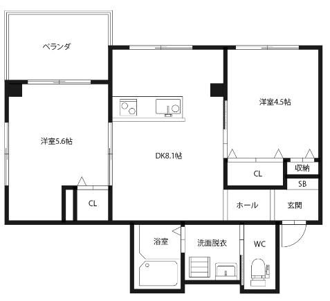 ピースコウセイ北佐古 B棟(2DK/2階)の間取り写真