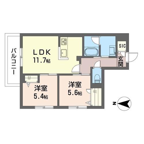 ベル スリジェ(2LDK/2階)の間取り写真
