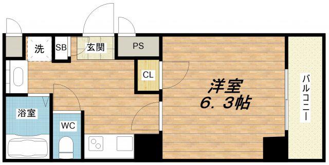 URO玉造(1K/8階)の間取り写真
