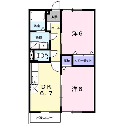 メゾン浜郷A棟(2DK/1階)の間取り写真