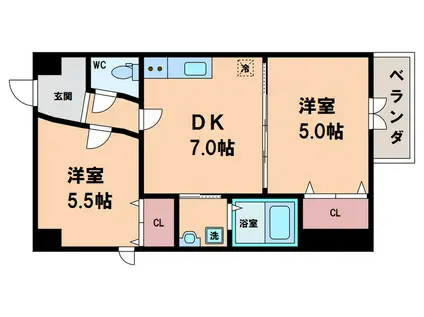 アリスマナーガーデン四天王寺(2DK/6階)の間取り写真