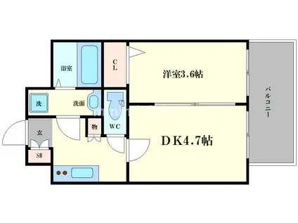 ソルテラス阿波座ウィズ(1DK/15階)の間取り写真