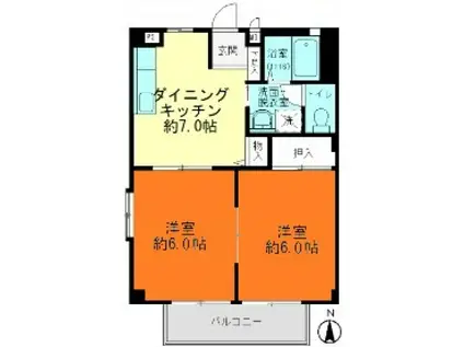 フォブール10(2DK/2階)の間取り写真