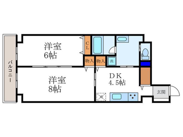 CASA花車(2DK/5階)の間取り写真