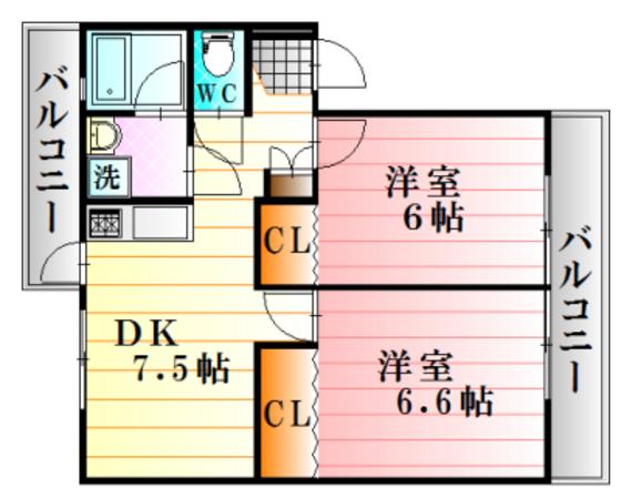 アポイントビル戸坂(2DK/4階)の間取り写真