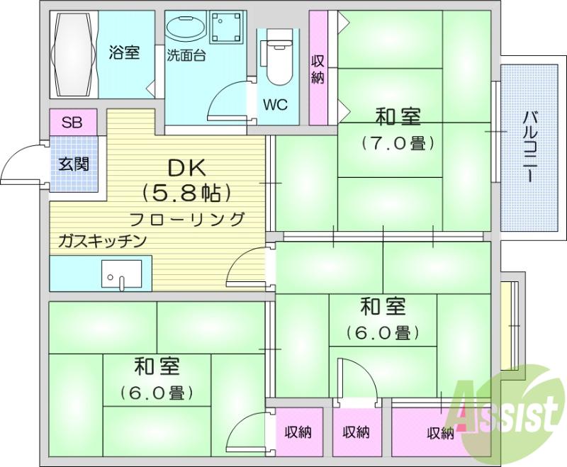コーポ菅野Ⅱ(3DK/2階)の間取り写真