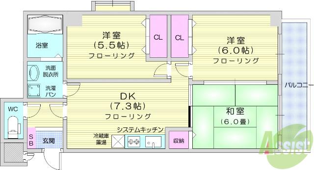 グレースJUN(3DK/5階)の間取り写真