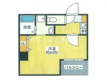 みおつくし東なんば(1K/9階)の間取り写真