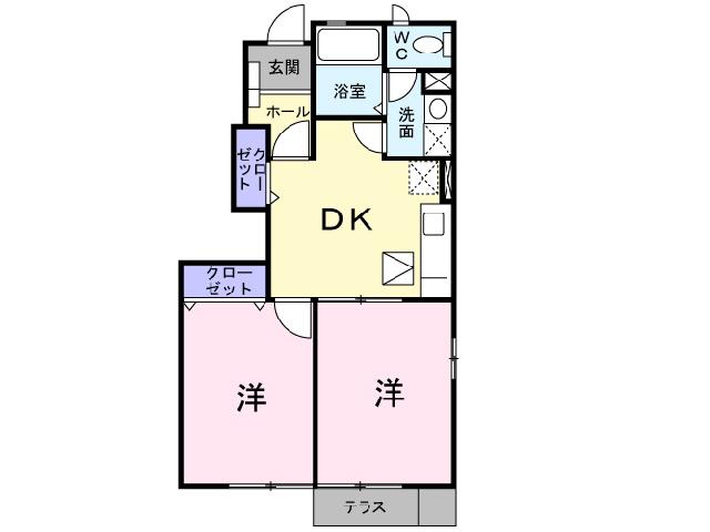 ユートピアKF(2DK/1階)の間取り写真