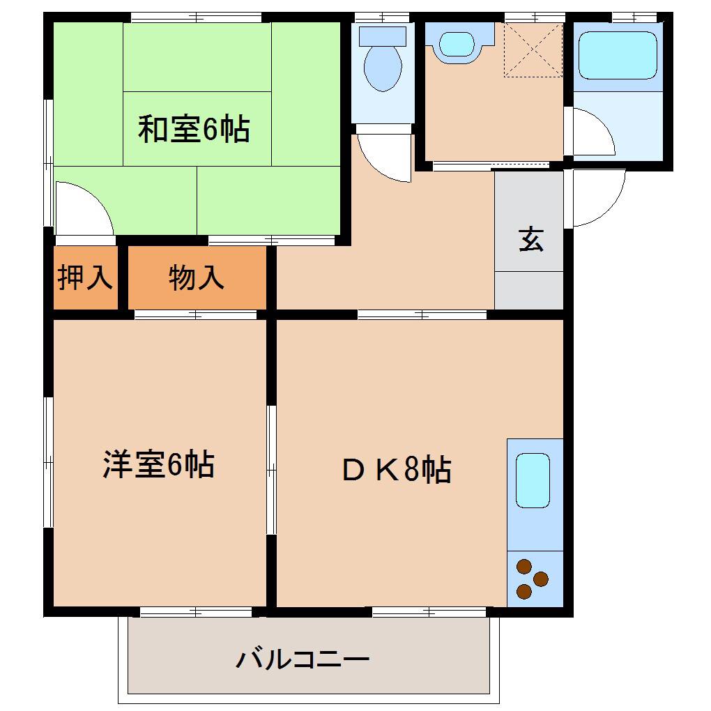 コーポラス関本 B(2DK/2階)の間取り写真