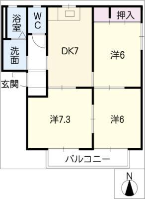 カーサ・ルミエールF棟(3DK/1階)の間取り写真