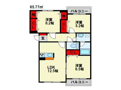 プレステージ桜(3LDK/3階)の間取り写真
