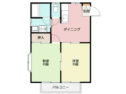 コーポ西山B 初期費用48664円(2DK/1階)の間取り写真