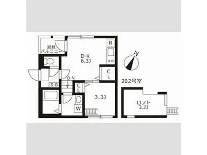 スカイキャッスルII(1DK/2階)の間取り写真