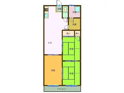 グリーンウッドA棟(3DK/1階)の間取り写真