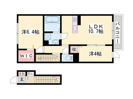 D-ROOM社II(2LDK/2階)の間取り写真