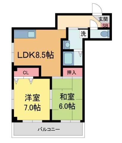 Kマンション(2LDK/2階)の間取り写真