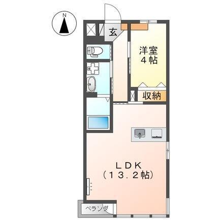 フローラハイツ飛田(1LDK/1階)の間取り写真