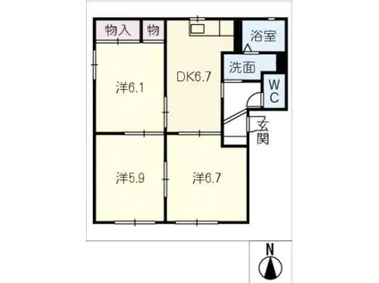 ラ・ヴィラージュ A(3DK/1階)の間取り写真