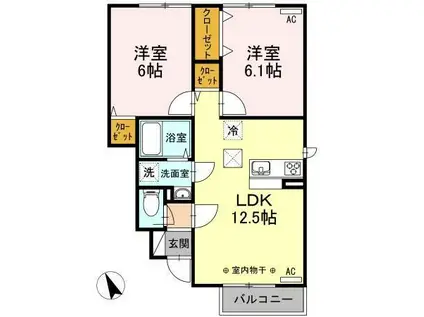 グランコートB(2LDK/1階)の間取り写真