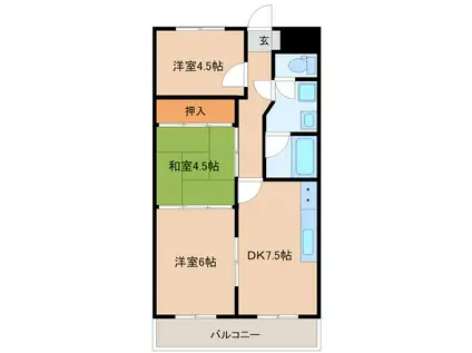 ライオンズマンション九品寺(3DK/6階)の間取り写真