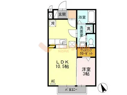 コンフォール津福(1LDK/1階)の間取り写真