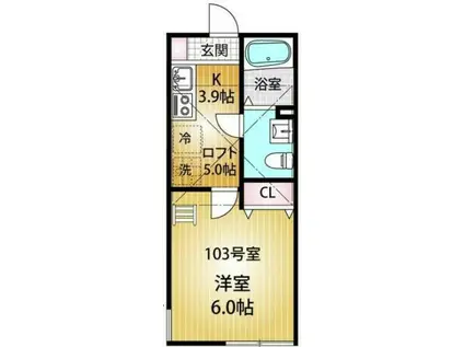 シュヴァルクラジュー横浜鴨居(1K/1階)の間取り写真