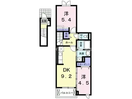 クレール石田(2DK/2階)の間取り写真