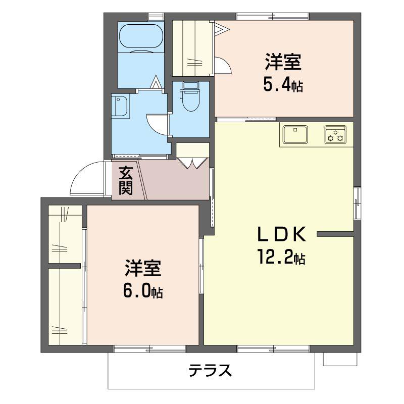ツインコートB(2LDK/1階)の間取り写真