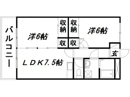 ノースハウス(2DK/2階)の間取り写真