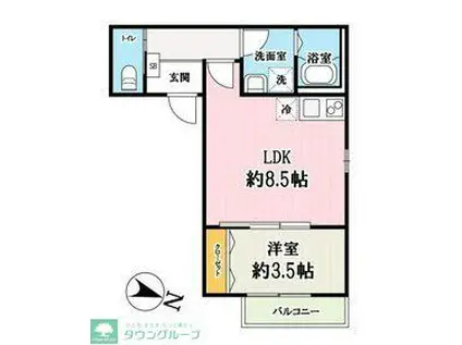 見沼区東宮下計画(1LDK/2階)の間取り写真