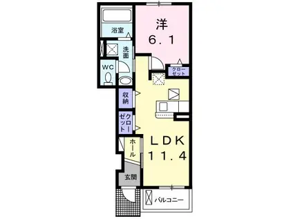 ルタン郷前A(1LDK/1階)の間取り写真