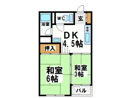 京王多摩川コーポラス(2DK/3階)の間取り写真