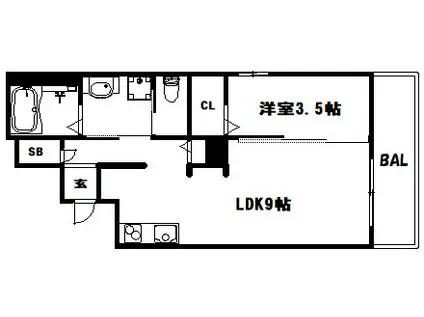 大橋町9丁目マンション(1LDK/4階)の間取り写真