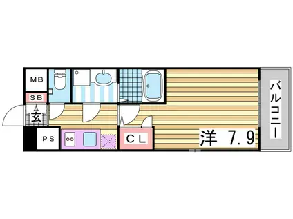 エスリード三宮旭通(1K/7階)の間取り写真