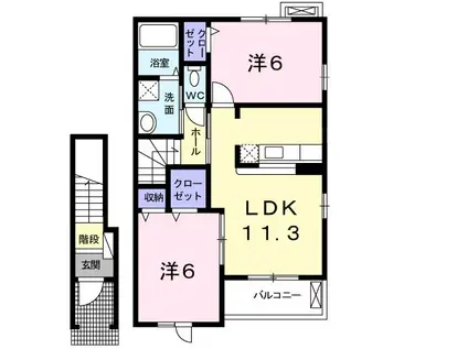 ワイズ コンフォート(2LDK/2階)の間取り写真