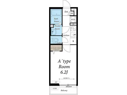 リブリ・ラヴィアンローズ・国立(1K/1階)の間取り写真