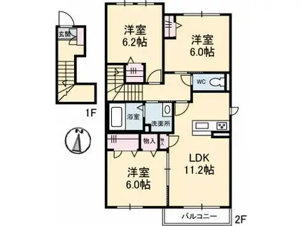 シャーメゾン庭瀬(3LDK/2階)の間取り写真