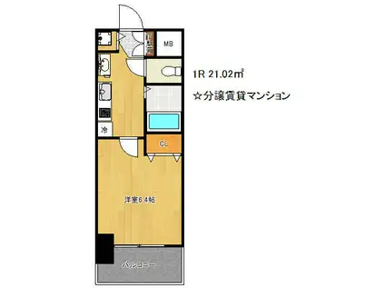 プレサンス三ノ宮駅前プライムタイム(1K/2階)の間取り写真