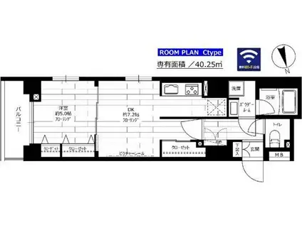 ステージグランデ上野(1DK/7階)の間取り写真