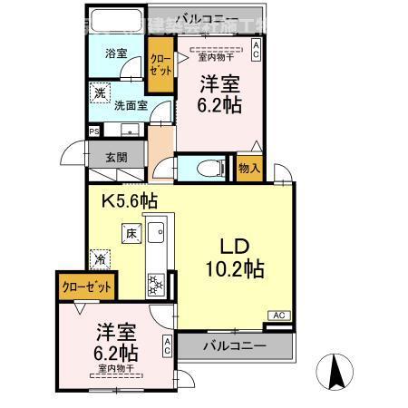 ヴィラパルム(2LDK/3階)の間取り写真